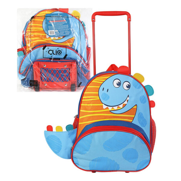 Mochila Infantil com Rodinhas Dino - Azul