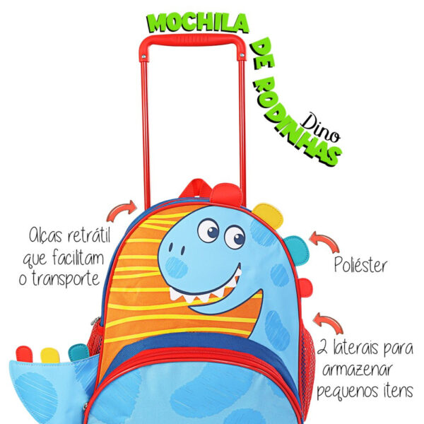 Mochila Infantil com Rodinhas Dino - Azul - Image 7