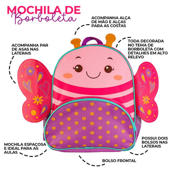 Mochila Infantil Com Alças - Borboleta Rosa - Image 2