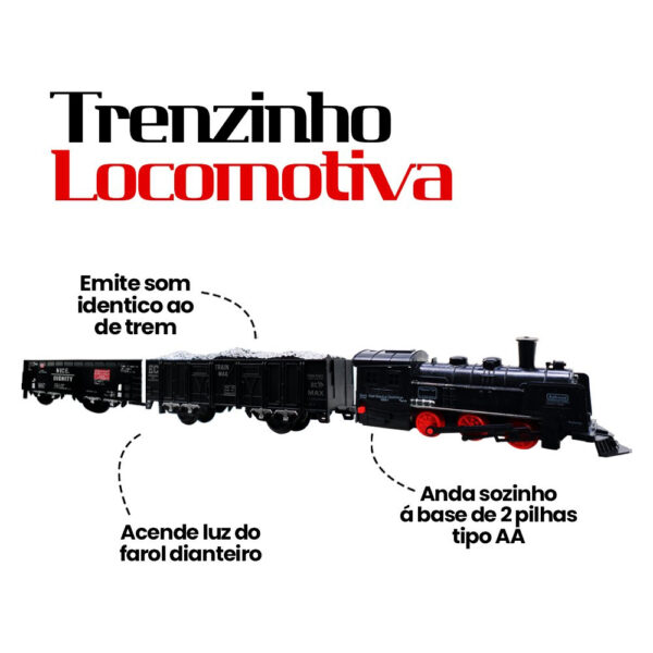 Trem de Brinquedo Locomotiva Que Acende e Faz Barulho Com Pista e 2 Vagões de Carga - Image 2